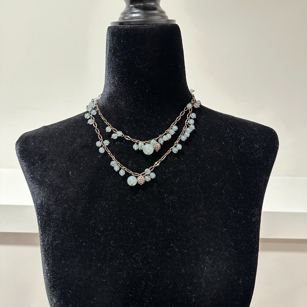 J. Crew Seafoam Green Beaded Gold Long Necklace - Picture 4 of 4
